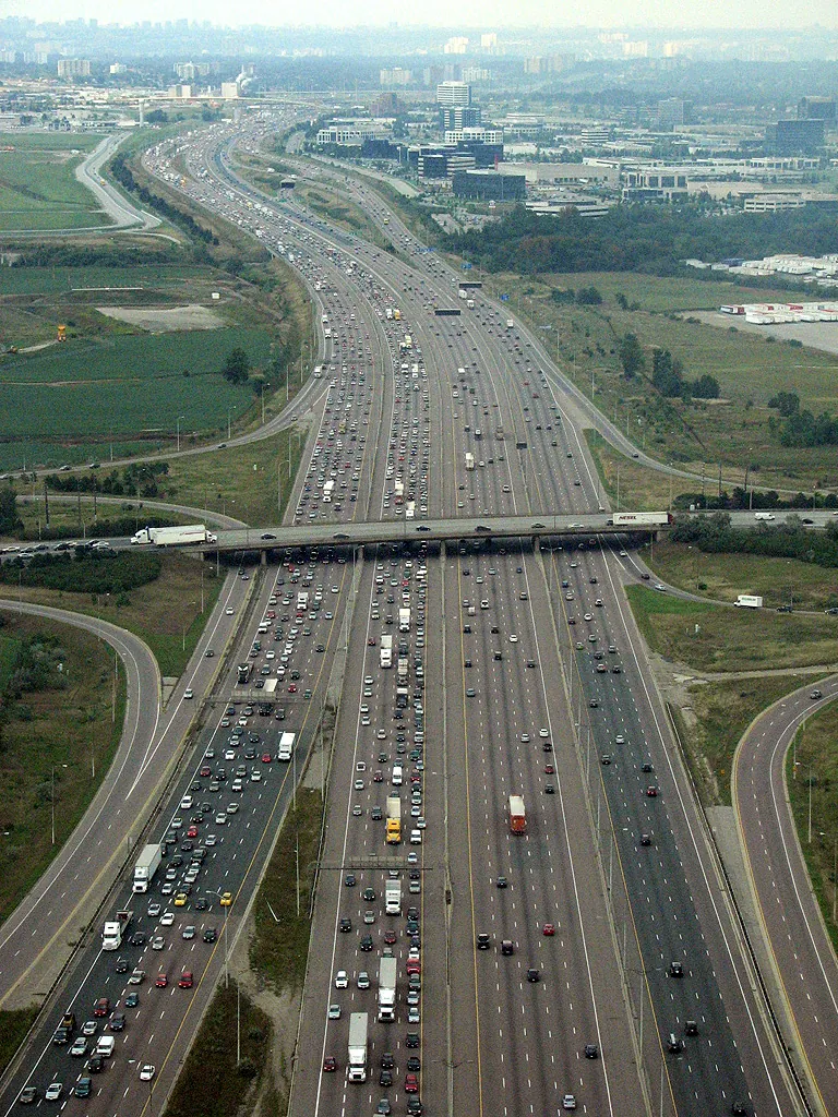 Highway 401 near Toronto Pearson, one of the widest stretches of the busiest highway in North America